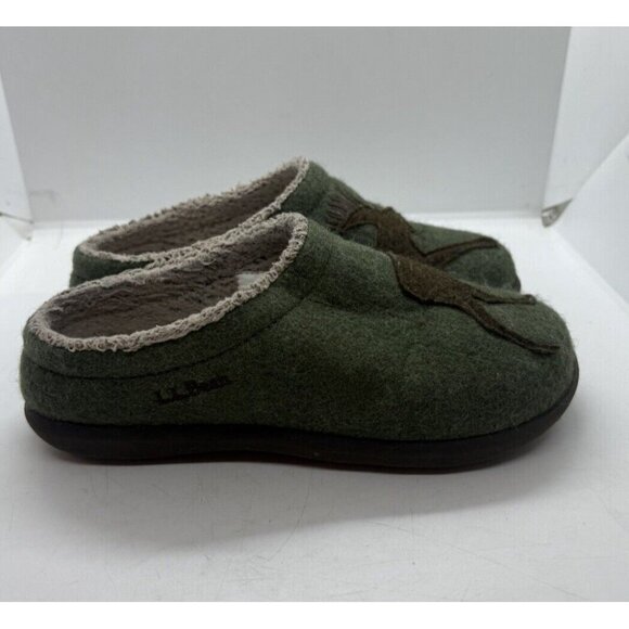 L.L.Bean Daybreak Scuff Slippers Clogs Women's Sz 6 Medium Green Moose Applique - Picture 2 of 9